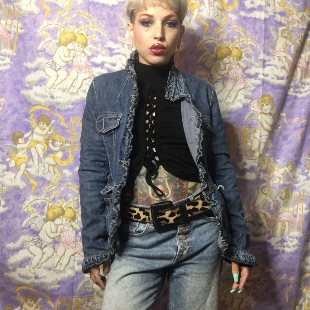 Denim jean blazer jacket size medium y2k